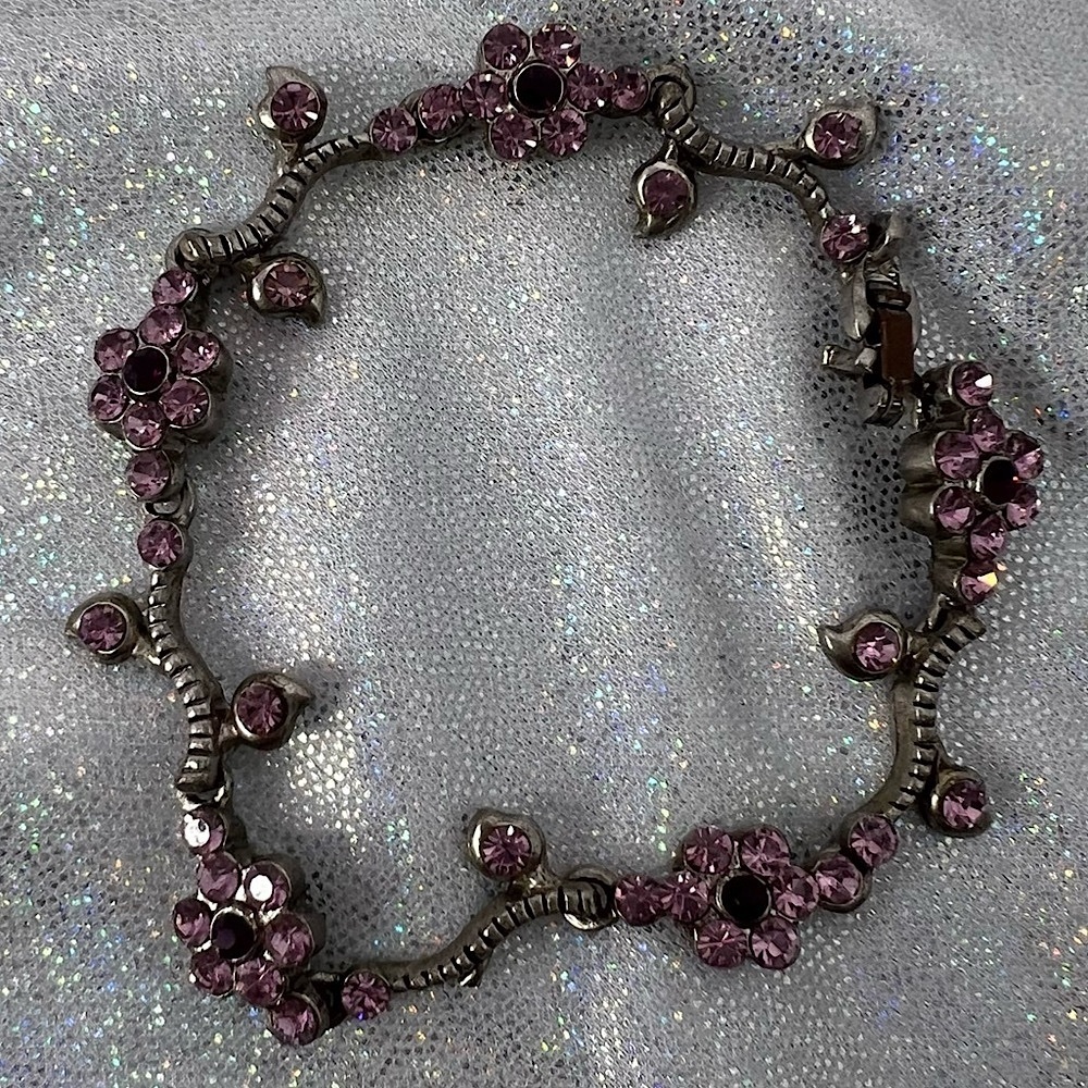 Bracelet flowers rhinestone bling crystals Elegant Purple Floral Bracelet